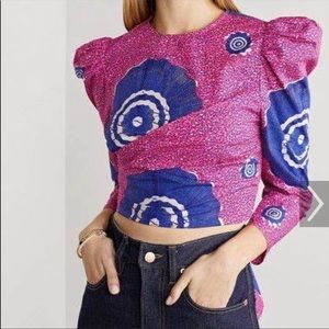 Ulla Johnson Eden wrap effect open back printed cotton poplin blouse